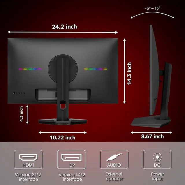 Alt view image 4 of 7 - CRUA 27 4K Gaming Monitor, UHD 3840x2160 160Hz IPS Screen, Height/Pivot/Swivel/Tilt Adjustable Vertical Monitor, Support AMD FreeSync, Built-in Speakers, 120% sRGB, PIP/PBP, HDMI 2.1 & DP 1.4-Black