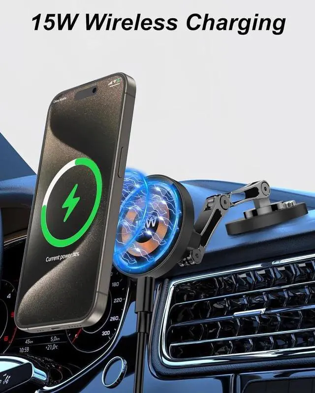 Alt view image 5 of 7 - For Magsafe Car Mount Charger for iPhone Magnetic 15W Dash Window Charging Moun