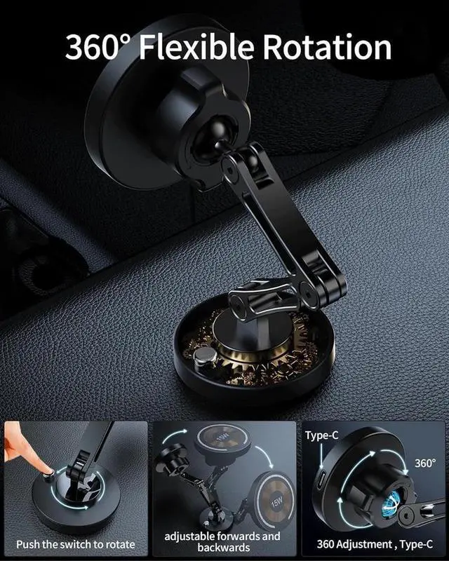 Alt view image 3 of 7 - For Magsafe Car Mount Charger for iPhone Magnetic 15W Dash Window Charging Moun