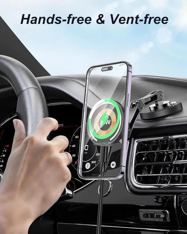 Alt view image 6 of 7 - For Magsafe Car Mount Charger for iPhone Magnetic 15W Dash Window Charging Moun