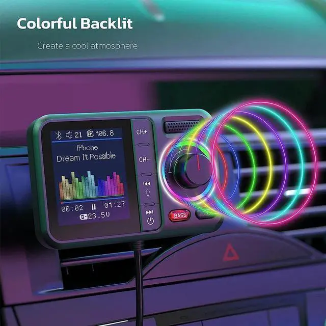 Alt view image 6 of 7 - Bluetooth 5.0 Car Wireless FM Transmitter Adapter 2USB PD Charger AUX Hands-US