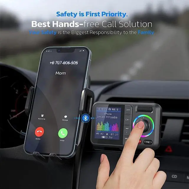 Alt view image 7 of 7 - Car Wireless FM Transmitter Adapter USB PD Charger AUX Hands-Free Bluetooth 5.0
