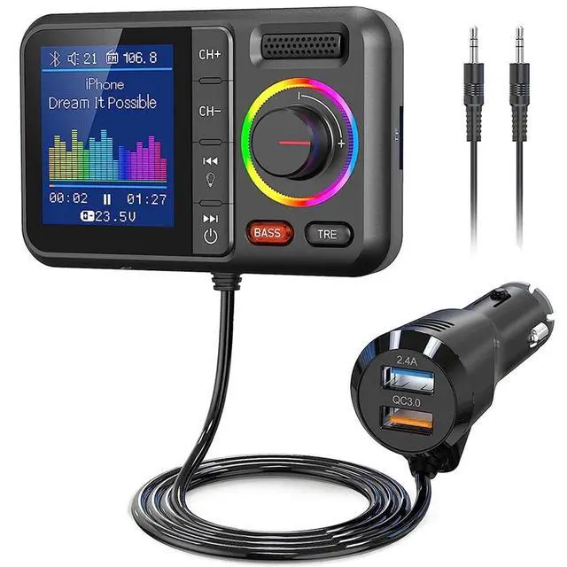 Alt view image 2 of 7 - Car Wireless FM Transmitter Adapter USB PD Charger AUX Hands-Free Bluetooth 5.0