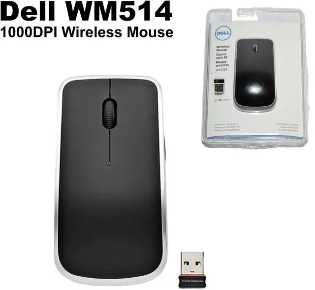 Alt view image 2 of 7 - Dell WM514 Wireless Laser Mouse 2.4GHz USB Nano Receiver Black DR1KP