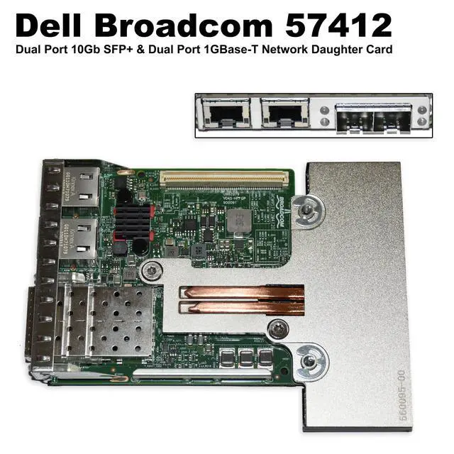 Alt view image 2 of 7 - Dell Broadcom 57412 Dual Port 10Gb SFP+ & Dual Port 1GBase-T Network Daughter Card NWMNX