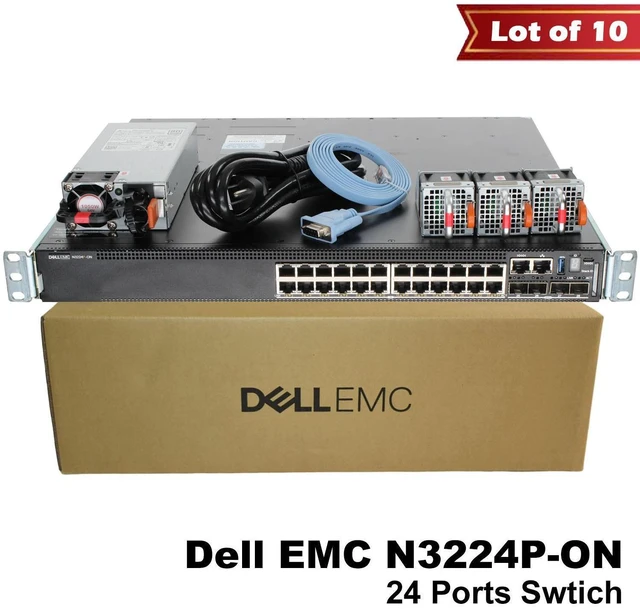 Main image of Lot of 10 Dell EMC N3224P-ON 24x1G 4x10G 2x100G PoE Switch HJ9HD 1050W GM1R7