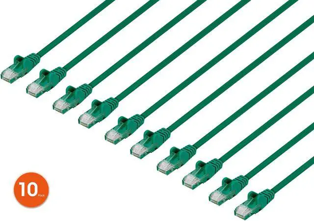 Main image of Intellinet Cat6 U/UTP Slim Network Patch Cable, 0.5 ft., Green, 10-Pack, 10G, 250 MHz, 100% Copper, 30 AWG, RJ45, Stranded, Snag-free, Gold-plated Contacts