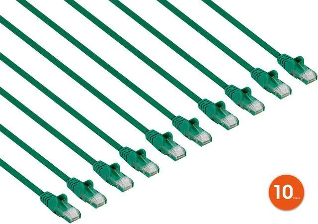 Alt view image 2 of 7 - Intellinet Cat6 U/UTP Slim Network Patch Cable, 0.5 ft., Green, 10-Pack, 10G, 250 MHz, 100% Copper, 30 AWG, RJ45, Stranded, Snag-free, Gold-plated Contacts