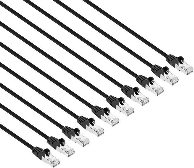 Main image of Intellinet Cat8.1 U/FTP Slim Network Patch Cable, 10 ft., Black, 10-Pack, 40G, 2 GHz, 100% Copper, 30 AWG, RJ45, Stranded, Snag-free, Gold-plated Contacts