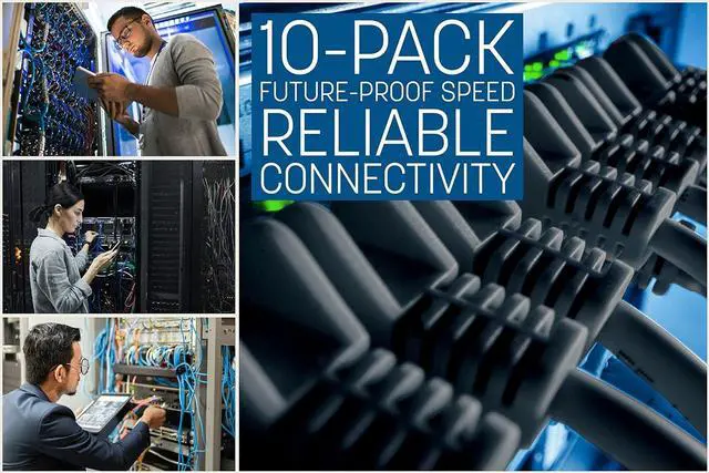 Alt view image 2 of 6 - Intellinet Cat8.1 U/FTP Slim Network Patch Cable, 10 ft., Black, 10-Pack, 40G, 2 GHz, 100% Copper, 30 AWG, RJ45, Stranded, Snag-free, Gold-plated Contacts