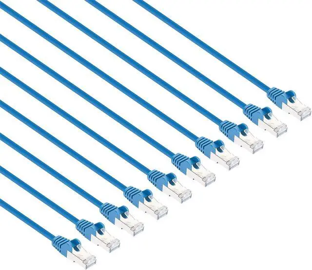 Main image of Intellinet Cat8.1 U/FTP Slim Network Patch Cable, 7 ft., Blue, 10-Pack, 40G, 2 GHz, 100% Copper, 30 AWG, RJ45, Stranded, Snag-free, Gold-plated Contacts