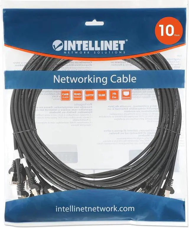 Alt view image 5 of 6 - Intellinet Cat8.1 U/FTP Slim Network Patch Cable, 10 ft., Black, 10-Pack, 40G, 2 GHz, 100% Copper, 30 AWG, RJ45, Stranded, Snag-free, Gold-plated Contacts