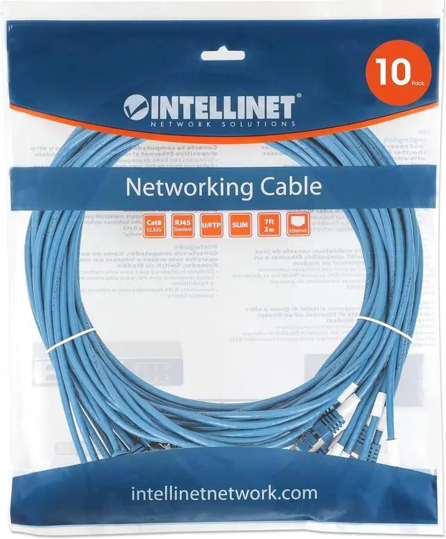 Alt view image 5 of 6 - Intellinet Cat8.1 U/FTP Slim Network Patch Cable, 7 ft., Blue, 10-Pack, 40G, 2 GHz, 100% Copper, 30 AWG, RJ45, Stranded, Snag-free, Gold-plated Contacts