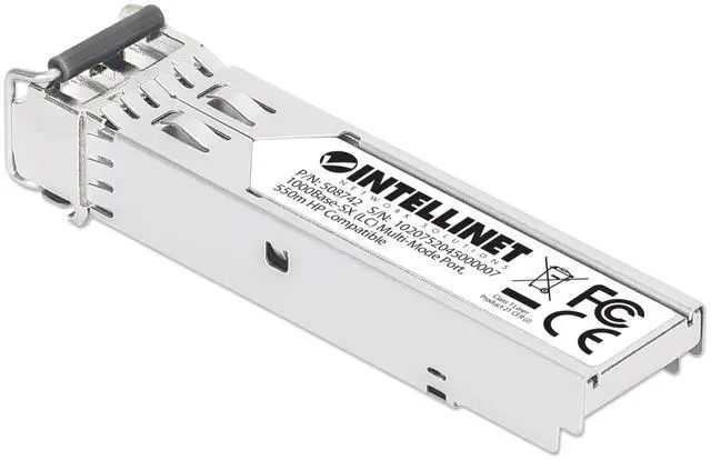 Alt view image 2 of 5 - Intellinet Gigabit Fiber SFP Optical Transceiver Module, 1000Base-SX (LC) Multi-Mode Port, 550 m (1,800 ft.), HPE-compatible, Silver