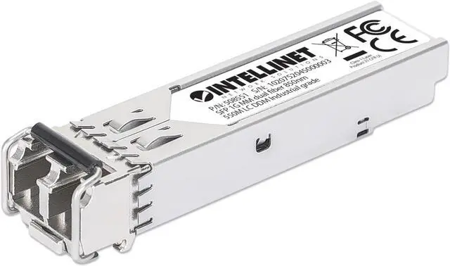 Main image of Intellinet Industrial Gigabit Fiber SFP Optical Transceiver Module, 1000Base-SX (LC) Multi-Mode Port, 550 m, MSA-compliant for Maximum Compatibility, Silver