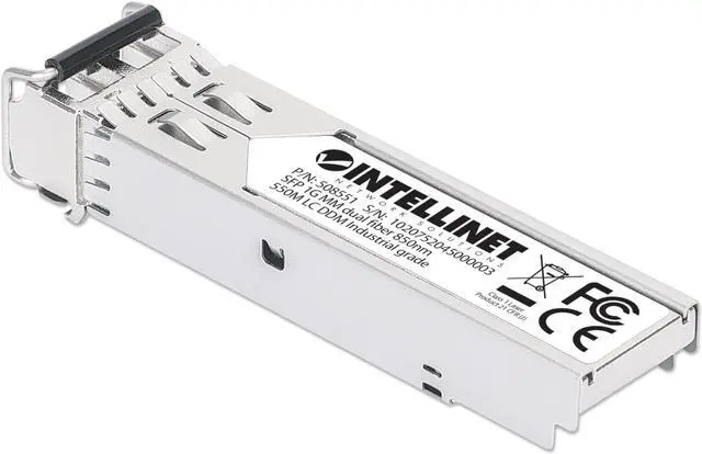 Alt view image 2 of 5 - Intellinet Industrial Gigabit Fiber SFP Optical Transceiver Module, 1000Base-SX (LC) Multi-Mode Port, 550 m, MSA-compliant for Maximum Compatibility, Silver