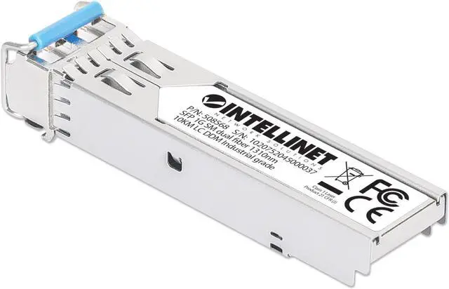 Alt view image 2 of 5 - Intellinet Industrial Gigabit Fiber SFP Optical Transceiver Module, 1000Base-LX (LC) Single-Mode Port, 10 km (6.2 mi.), MSA-compliant for Maximum Compatibility, Silver