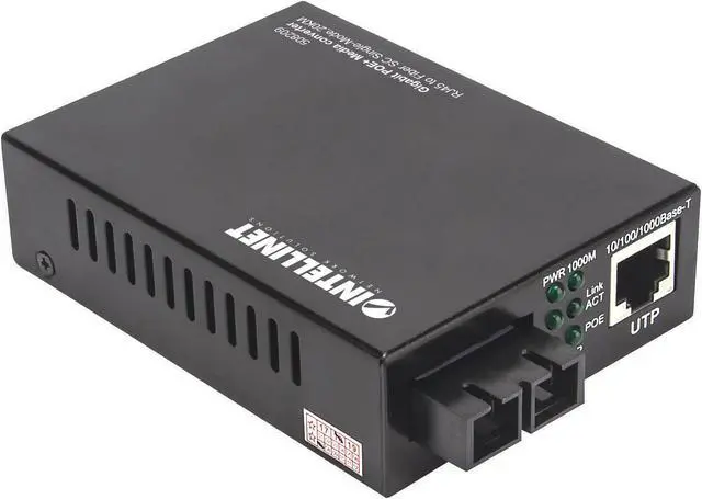 Alt view image 2 of 6 - Intellinet Gigabit PoE+ Media Converter, 1000Base-T RJ45 Port to 1000Base-LX (SC) Single-Mode, 20 km (12.4 mi.), PoE+ Injector
