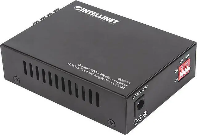 Alt view image 5 of 6 - Intellinet Gigabit PoE+ Media Converter, 1000Base-T RJ45 Port to 1000Base-LX (SC) Single-Mode, 20 km (12.4 mi.), PoE+ Injector
