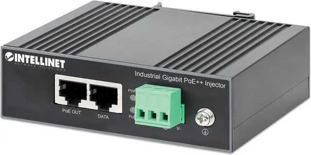 Main image of Intellinet Industrial Gigabit PoE++ Injector, One 84 W Port, IEEE 802.3bt (4PPoE) Compliant, IP30-Rated Metal Housing, DIN-Rail Mount