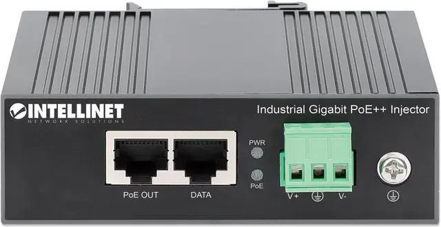 Alt view image 3 of 7 - Intellinet Industrial Gigabit PoE++ Injector, One 84 W Port, IEEE 802.3bt (4PPoE) Compliant, IP30-Rated Metal Housing, DIN-Rail Mount