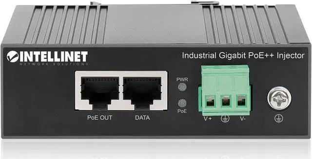 Alt view image 5 of 7 - Intellinet Industrial Gigabit PoE++ Injector, One 84 W Port, IEEE 802.3bt (4PPoE) Compliant, IP30-Rated Metal Housing, DIN-Rail Mount