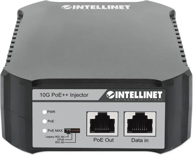 Alt view image 3 of 7 - Intellinet 10G PoE++ Injector, One 95 W Port, IEEE 802.3bt (4PPoE) Compliant, Plastic Housing, Wall-mount Option