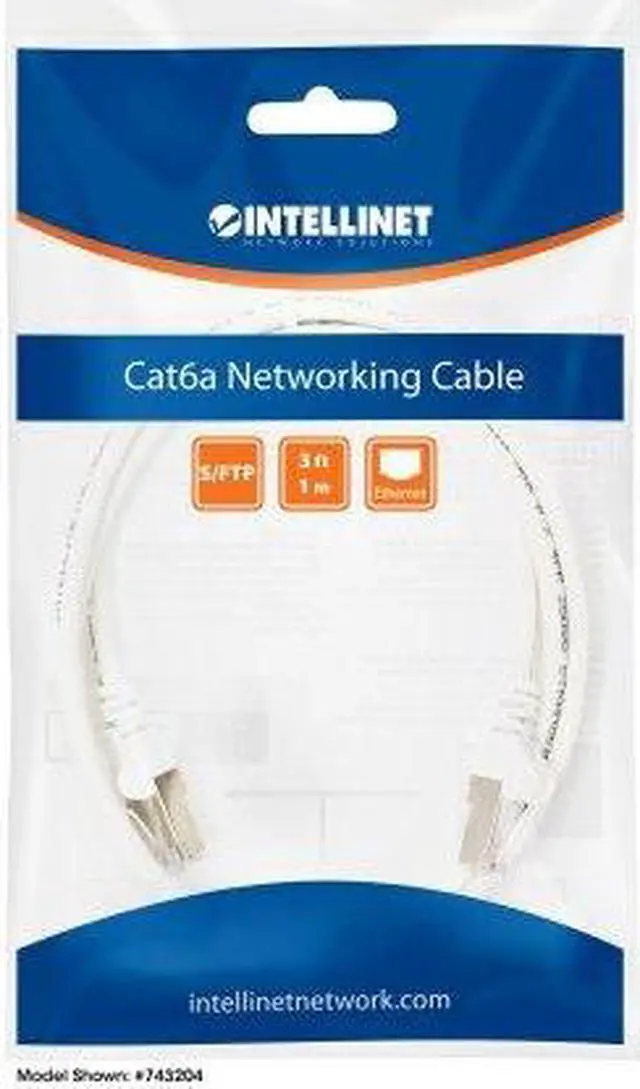 Alt view image 6 of 6 - Intellinet Cat6a S/FTP Network Patch Cable, 10 ft., White, 10G, 500 MHz, 100% Copper, 26 AWG, RJ45, Stranded, Snag-free, Gold-plated Contacts