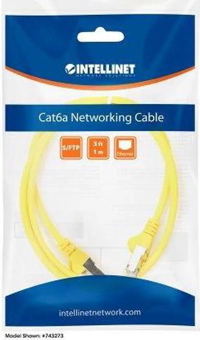 Alt view image 6 of 6 - Intellinet Cat6a S/FTP Network Patch Cable, 10 ft., Yellow, 10G, 500 MHz, 100% Copper, 26 AWG, RJ45, Stranded, Snag-free, Gold-plated Contacts