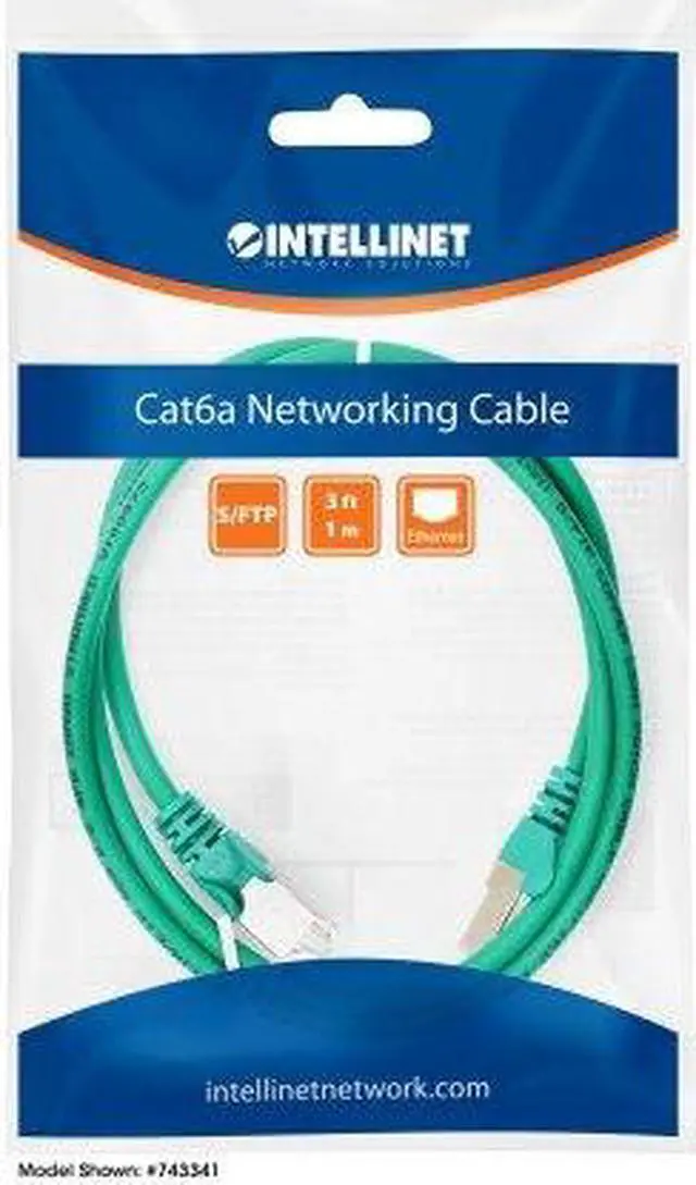 Alt view image 6 of 6 - Intellinet Cat6a S/FTP Network Patch Cable, 5 ft., Green, 10G, 500 MHz, 100% Copper, 26 AWG, RJ45, Stranded, Snag-free, Gold-plated Contacts