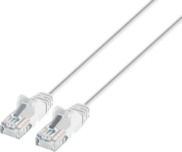 Main image of Intellinet Cat6a U/UTP Slim Network Patch Cable, 10 ft., White, 10G, 500 MHz, 100% Copper, 30 AWG, RJ45, Stranded, Snag-free, Gold-plated Contacts