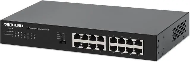 Main image of Intellinet 16-Port Gigabit Ethernet Switch, 16 x 10/100/1000 Mbps RJ45 Ports, Green Ethernet / IEEE 802.3az Energy Efficient Ethernet, Desktop Format, Includes Optional 19" Rackmount Brackets