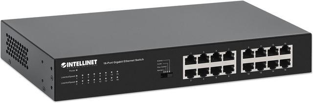 Intellinet 16 Port Gigabit Ethernet Switch – 10 / 100 / 1000 Mbps -  Computer Desktop Internet Networking Splitter LAN Hub Router, Unmanaged,  Metal