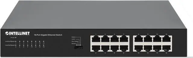 Alt view image 3 of 7 - Intellinet 16-Port Gigabit Ethernet Switch, 16 x 10/100/1000 Mbps RJ45 Ports, Green Ethernet / IEEE 802.3az Energy Efficient Ethernet, Desktop Format, Includes Optional 19" Rackmount Brackets