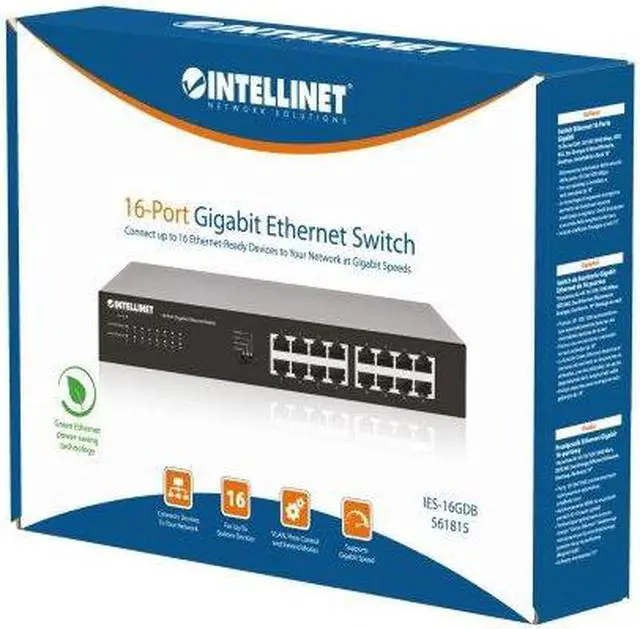 Alt view image 7 of 7 - Intellinet 16-Port Gigabit Ethernet Switch, 16 x 10/100/1000 Mbps RJ45 Ports, Green Ethernet / IEEE 802.3az Energy Efficient Ethernet, Desktop Format, Includes Optional 19" Rackmount Brackets