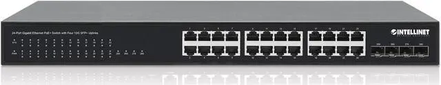Alt view image 5 of 7 - Intellinet 24-Port Gigabit Ethernet PoE+ Switch with Four 10G SFP+ Uplinks, IEEE 802.3at/af (PoE+/PoE) Compliant, PoE Power Budget of 370 W, Four 10G SFP+ Open Slots, 19" Rackmount