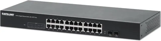 Main image of Intellinet 24-Port Gigabit Ethernet Switch with 2 SFP Ports, 24 x 10/100/1000 Mbps RJ45 Ports + 2 x SFP, IEEE 802.3az (Energy Efficient Ethernet), 19" Rackmount