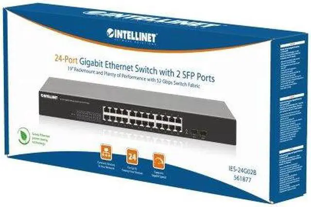 Alt view image 7 of 7 - Intellinet 24-Port Gigabit Ethernet Switch with 2 SFP Ports, 24 x 10/100/1000 Mbps RJ45 Ports + 2 x SFP, IEEE 802.3az (Energy Efficient Ethernet), 19" Rackmount