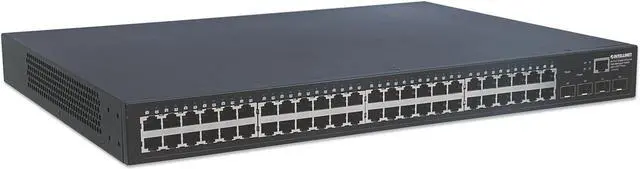 Alt view image 2 of 5 - Intellinet 48-Port Gigabit Ethernet Web-Managed Switch with 4 SFP Ports, 48 x 10/100/1000 Mbps RJ45 Ports + 4 x SFP, IEEE 802.3az Energy Efficient Ethernet, SNMP, QoS, VLAN, ACL, 19" Rackmount