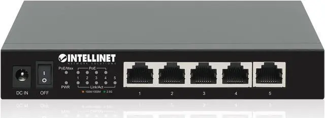 Alt view image 5 of 7 - Intellinet 5-Port 2.5G Ethernet PoE+ Switch, Four PSE PoE+ Ports, 10/100/1000/2500 Mbps on all Ports, 55 W PoE Power Budget, Unmanaged, Desktop Format, Wall-mount Option, TAA compliant