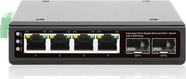 Alt view image 5 of 7 - Intellinet Industrial 4-Port Gigabit Ethernet PoE++ Switch with 2 SFP Ports, IEEE 802.3bt (4PPoE) Compliant, PoE Power Budget up to 240 W, Output up to 95 W per Port, IP40-Rated Metal Housing, DIN-Rai