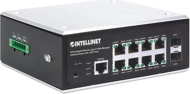 Alt view image 2 of 7 - Intellinet Industrial 8-Port Gigabit Ethernet Layer 2+ Web-Managed Switch with 2 SFP Ports, IP30-Rated Metal Housing, SNMP, QoS, VLAN, ACL, DIN-Rail Mount