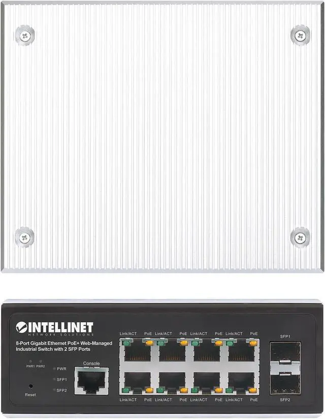 Alt view image 5 of 7 - Intellinet Industrial 8-Port Gigabit Ethernet PoE+ Layer 2+ Web-Managed Switch with 2 SFP Ports, IEEE 802.3at/af PoE Compliant, PoE Power Budget up to 240 W, Layer 2+/Layer 3 Lite, IP30-Rated