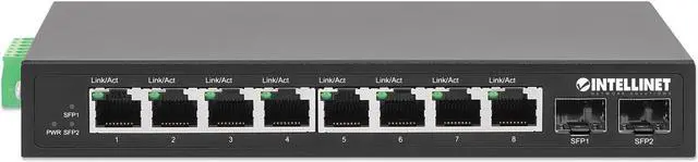 Alt view image 5 of 7 - Intellinet Industrial 8-Port Gigabit Ethernet Switch with 2 SFP Ports, IP40-Rated Metal Housing, DIN-Rail Mount