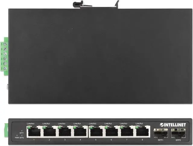 Alt view image 6 of 7 - Intellinet Industrial 8-Port Gigabit Ethernet Switch with 2 SFP Ports, IP40-Rated Metal Housing, DIN-Rail Mount
