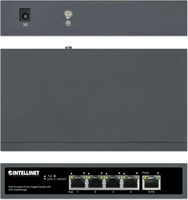 Alt view image 7 of 15 - Intellinet PoE-Powered 5-Port Gigabit Switch with PoE Passthrough, One IEEE 802.3bt (PoE++ / 4PPoE) PD PoE Port with 95 W Power Input, Four PSE PoE ports, PoE Power Budget up to 65 W, IEEE 802.3at/af