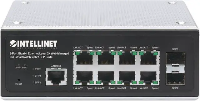 Alt view image 3 of 7 - Intellinet Industrial 8-Port Gigabit Ethernet Layer 2+ Web-Managed Switch with 2 SFP Ports, IP30-Rated Metal Housing, SNMP, QoS, VLAN, ACL, DIN-Rail Mount