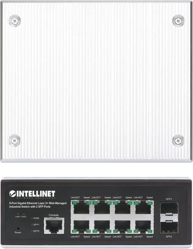 Alt view image 5 of 7 - Intellinet Industrial 8-Port Gigabit Ethernet Layer 2+ Web-Managed Switch with 2 SFP Ports, IP30-Rated Metal Housing, SNMP, QoS, VLAN, ACL, DIN-Rail Mount