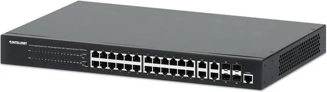Alt view image 2 of 7 - Intellinet 24-Port Gigabit Ethernet PoE+ Web-Managed Switch with 4 Gigabit Combo Base-T/SFP Ports, IEEE 802.3at/af PoE+ Compliant, 370 W, Self-Healing Network, Endspan, 19" Rackmount