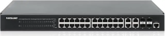 Alt view image 5 of 7 - Intellinet 24-Port Gigabit Ethernet PoE+ Web-Managed Switch with 4 Gigabit Combo Base-T/SFP Ports, IEEE 802.3at/af PoE+ Compliant, 370 W, Self-Healing Network, Endspan, 19" Rackmount